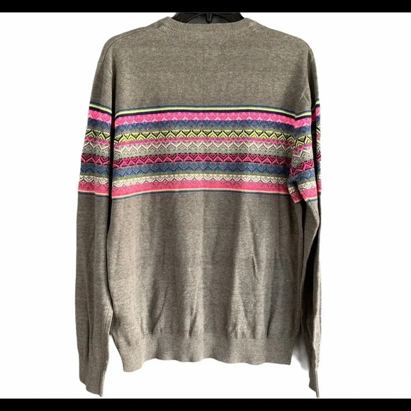 Threadbare Fair Isle Gray Crewneck Print Sweater - Picture 4 of 9